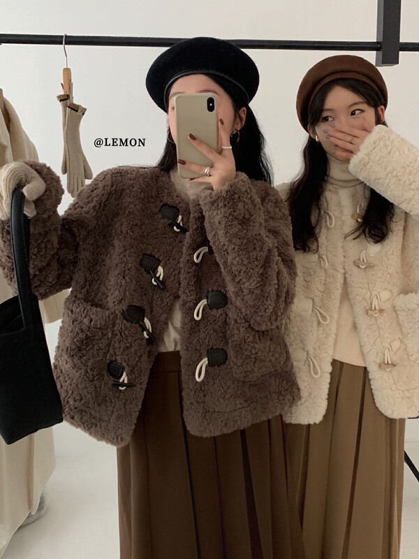 【Lemon Green Tea】Korean Style Thick Ladies Lamb Wool Short Jacket 2578# FHX