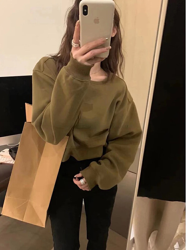 Original price 48.50! 【WGWE】Short high street American style long-sleeved sweater 2896# FHX