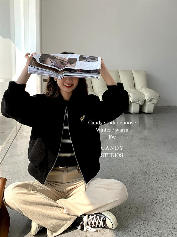 New for winter! [CANDY Candy] Simple zipper loose short jacket YS1-7853# ZJY