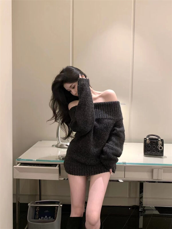 【MS STUDIO】Sexy one-shoulder loose warm sweater 09564# PCZ