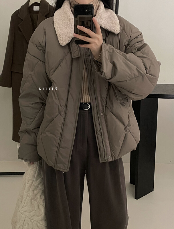 [KITTIN] Korean style fur collar diamond down jacket 298