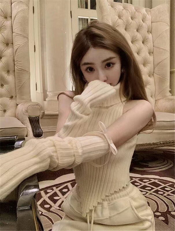 【MS STUDIO】Spice girl style high collar off-shoulder warm sweater (with detachable sleeves) 8852# PCZ