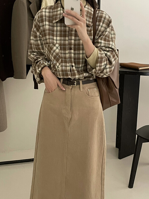 [KITTIN] Korean retro all-match plaid shirt 8693