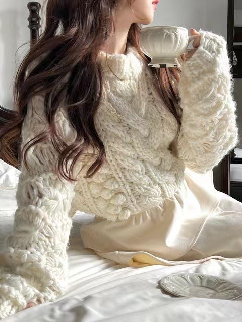 【MS STUDIO】Hand-crocheted twist knitted warm sweater 5799# PCZ