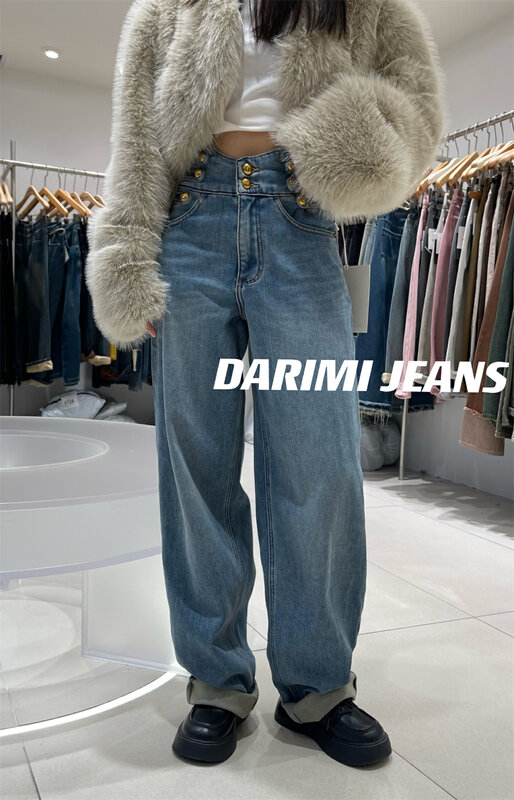 【JEANS】Heavy craft multi-button plus velvet mopping jeans R666# LSW