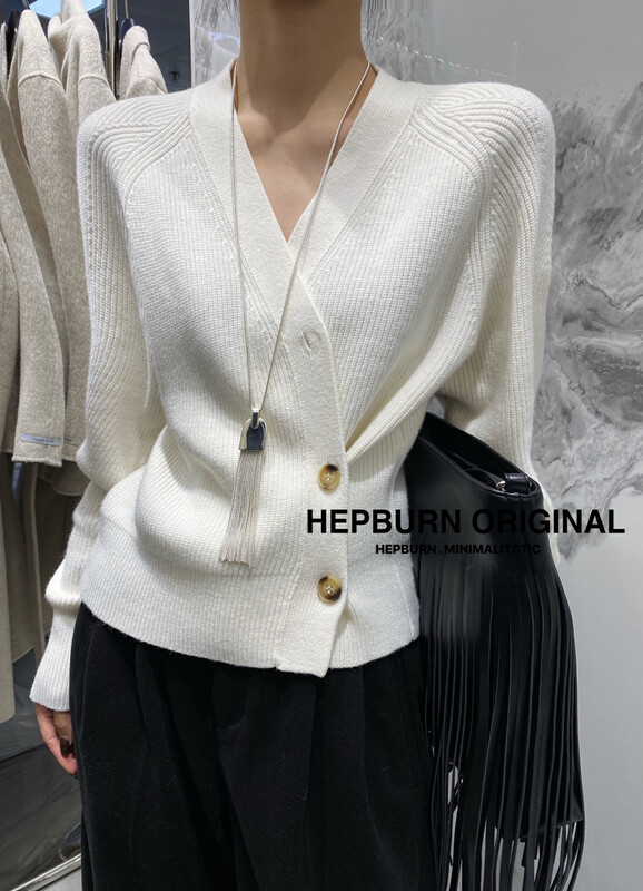 【HEPBURN Hepburn】Western style all-match side buckle thickened knitted cardigan (temperament looks thin) Y85# FHX