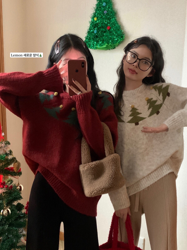 [Lemon Green Tea] Christmas Round Neck Thickened Loose Lazy Sweater 00-279