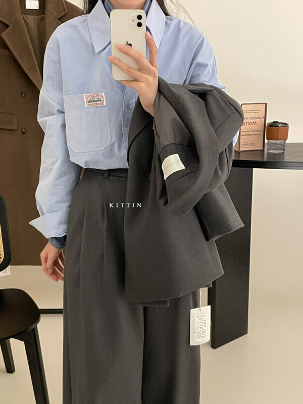 【KITTIN】Korean brushed cotton embroidered shirt 8709