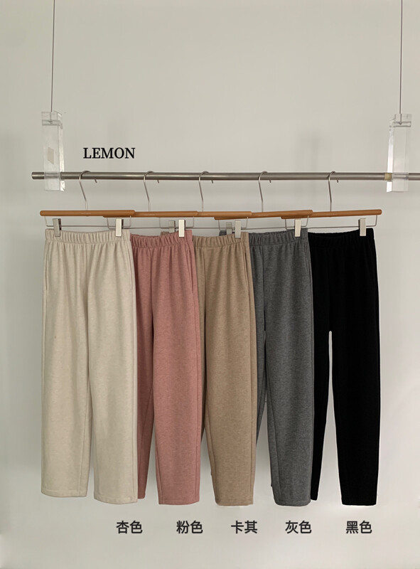 [Lemon Green Tea] Korean version of simple and thin solid color all-match plus velvet casual pants 2597# FHX