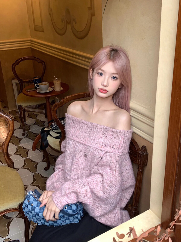 【L.L STUDIO】Lazy little hot girl sexy off-shoulder warm sweater 78517# PCZ