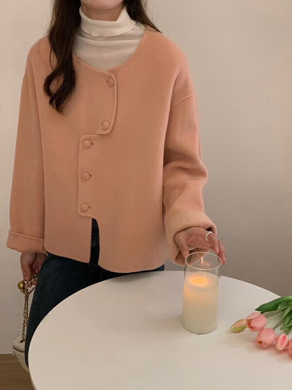 Original price 214.99! 【Y.JIA】Korean round neck wool coat with irregular buttons 55133