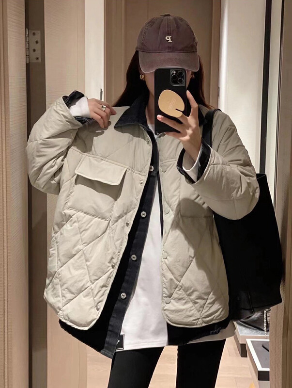 【Y.JIA】Korean version fake 2 pieces all-match rhombus pattern design sense down jacket 33028