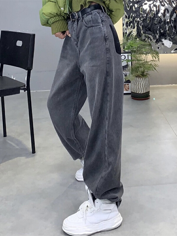 [JIAJIATMMT Muli] retro soot wide-leg fleece jeans 6188# L