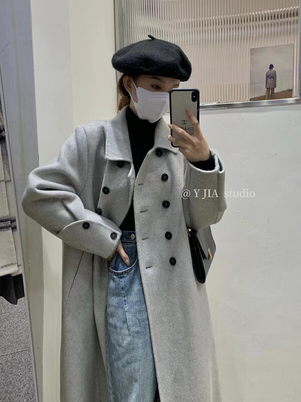 【Y.JIA】Korean temperament double-breasted wool coat 55130