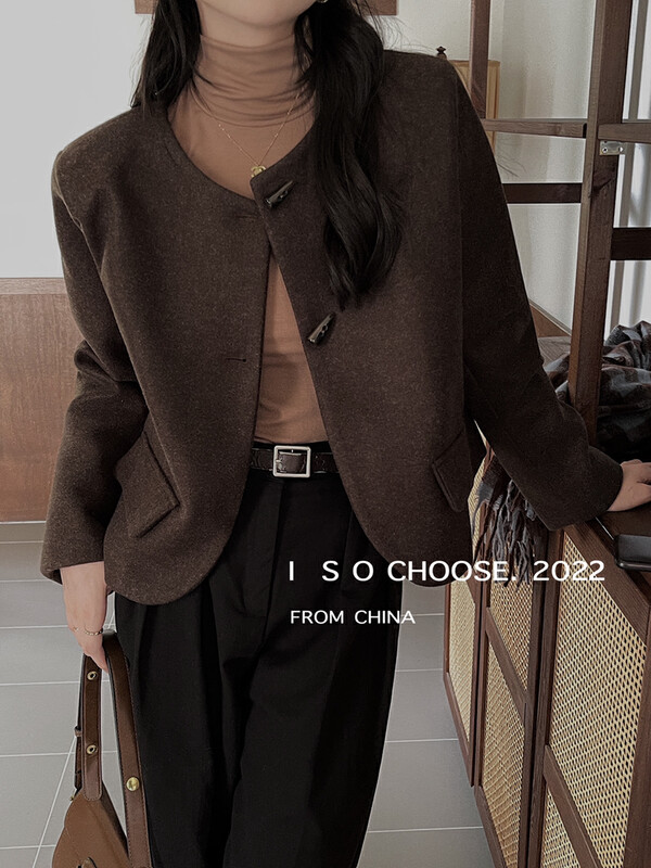 [ISO Korean style] Round neck horn button all-match short coat 66635# HJY