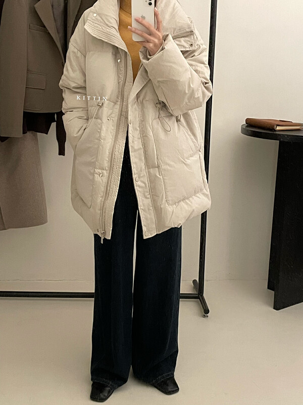 【KITTIN】Casual Loose Stand Collar Down Jacket (With Waist Rope) 276