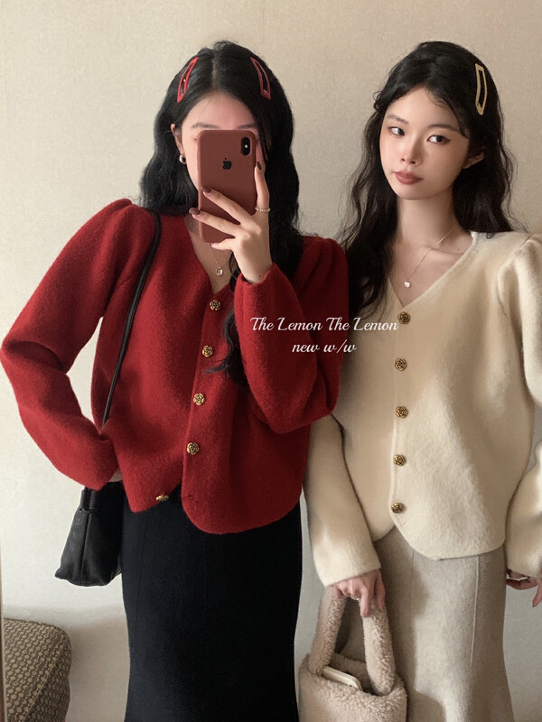 [Lemon Green Tea] Korean version of retro temperament design cardigan sweater 00-301