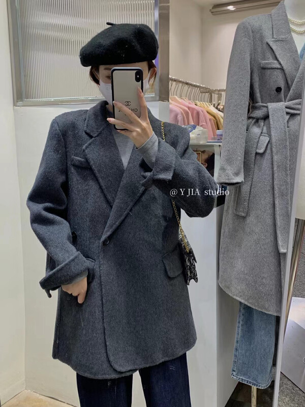【Y.JIA】Korean version simple design suit collar double-sided wool jacket 55152