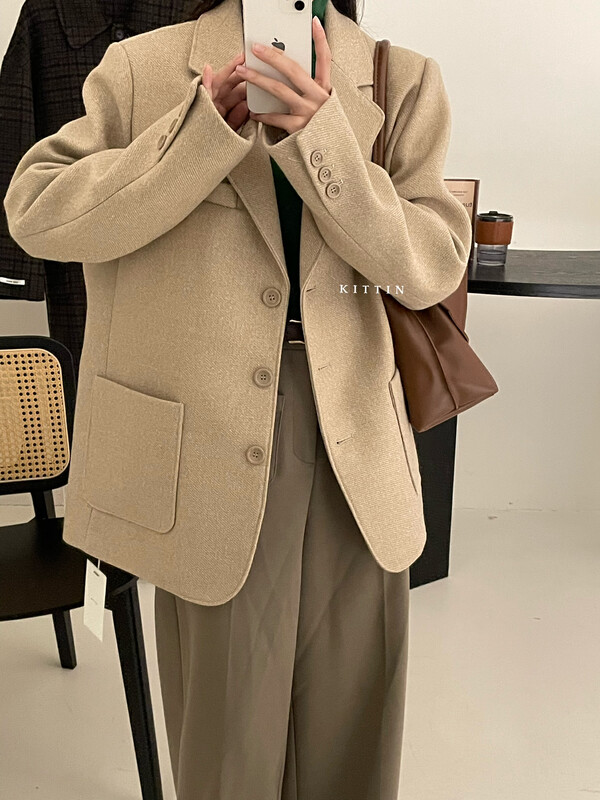 [KITTIN] Korean style textured woolen quilted suit jacket 2187