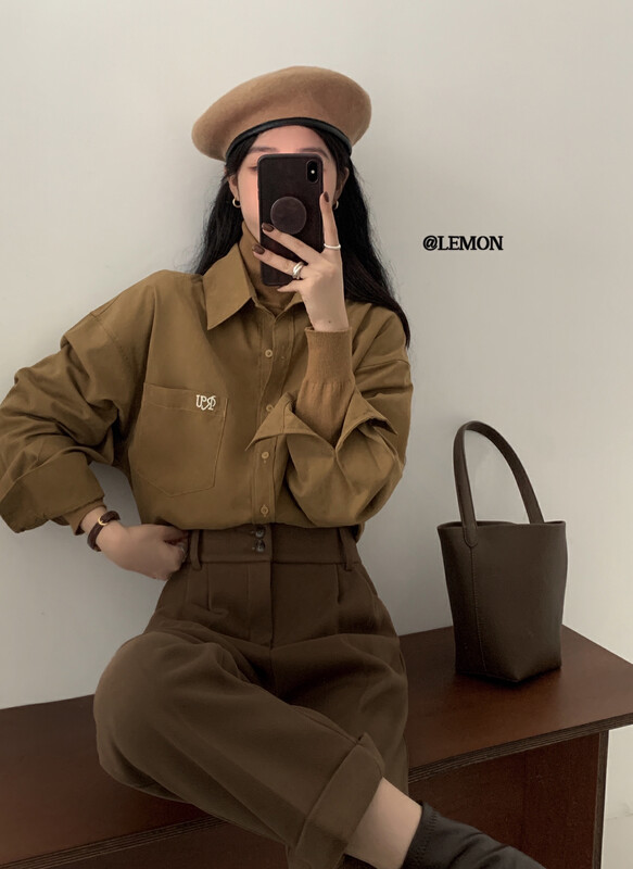 【Lemon Green Tea】Korean style loose and thin lapel shirt 2507# FHX