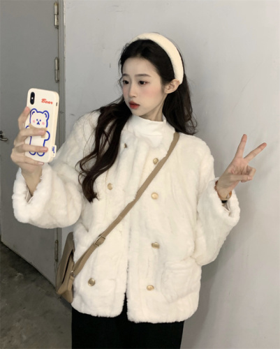 Real shot Simple and warm small fragrance long style new winter loose padded jacket thick fur coat all-match