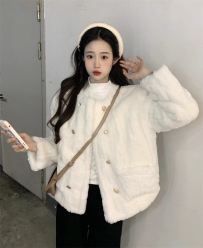 Real shot Simple and warm small fragrance long style new winter loose padded jacket thick fur coat all-match