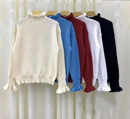 Wood ear side half-high collar knitted sweater women's autumn and winter Japanese retro loose top with bottoming shirt