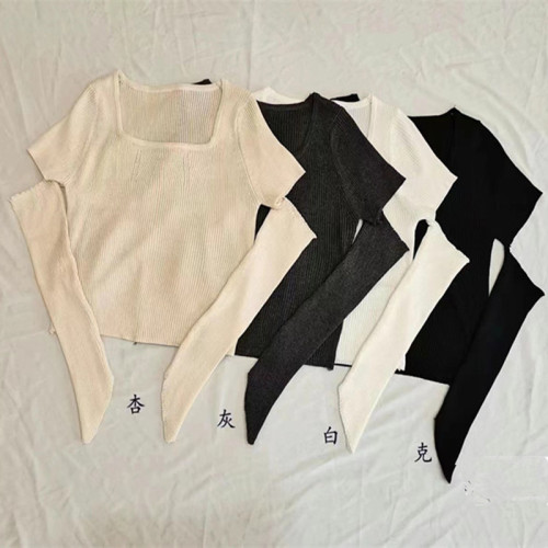 SUN11 Black Bottom Shirt Women's Early Spring Slim Slim Knitted Top Design Sense Small Short Sweater