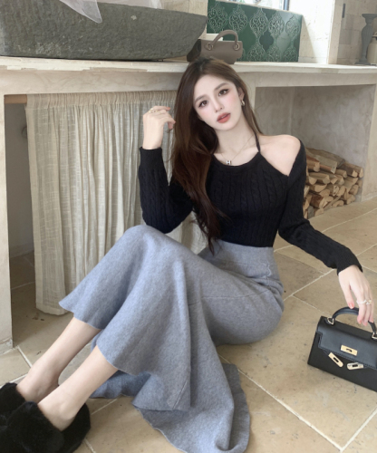 Real shot new warm soft waxy wind lazy knitted fake two-piece sweater women autumn and winter