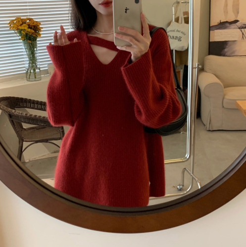 Year of the Rabbit zodiac year suit Christmas wear with a design sense fried street red sweater skirt suit female autumn and winter two-piece set