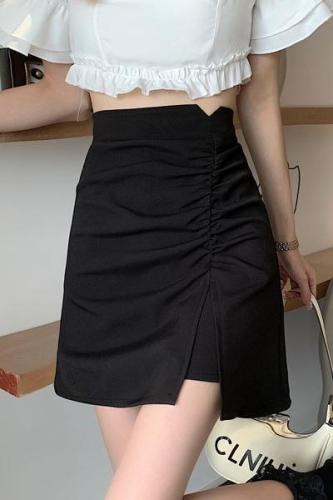 Real shot spot~2022 new Korean style pleated slit skirt A-line skirt irregular hip skirt