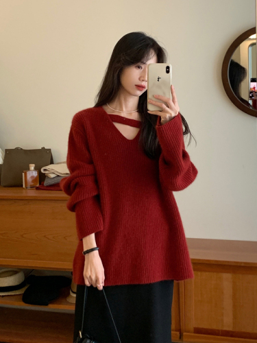 Year of the Rabbit zodiac year suit Christmas wear with a design sense fried street red sweater skirt suit female autumn and winter two-piece set