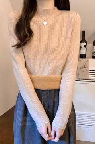 Real price real price new plus velvet thick bottoming sweater integrated mink velvet half-high collar knitted sweater