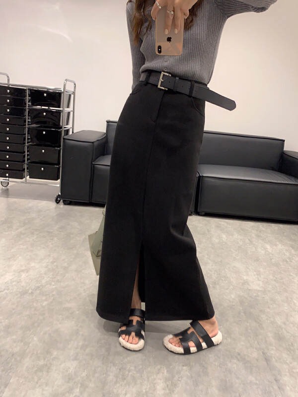 【VANESSA】Advanced Thick Hairy Composite Straight Skirt (With Belt) 8091# OZQ