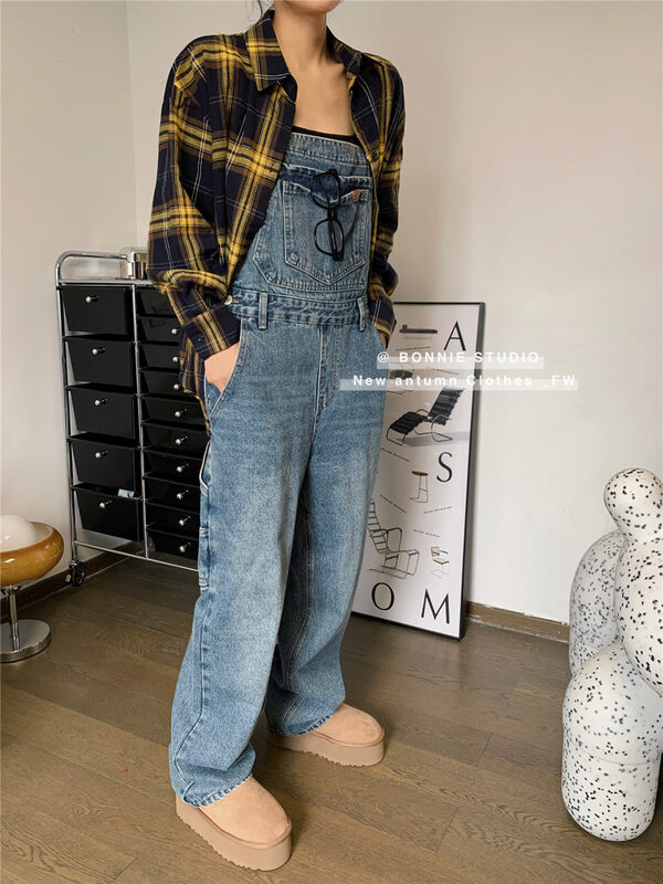 [BONNIE] All-match straight denim overalls for age reduction 2703# XJ