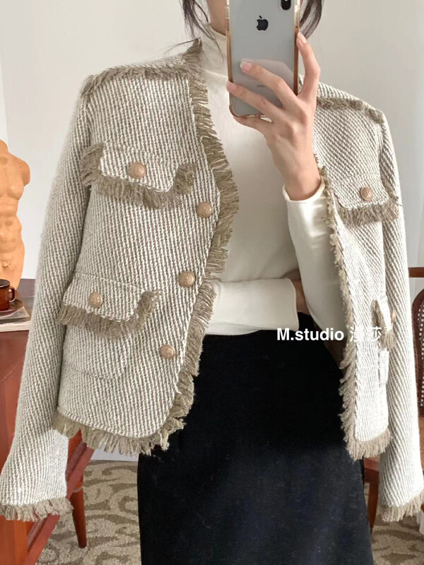 [MSTUDIO Mansha] Twill small fragrant wind short coat Y7103# HBX