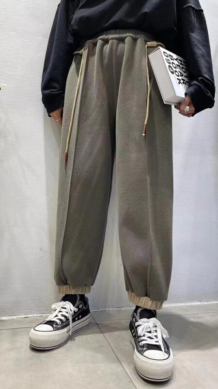 [DA.7] Textured color matching trousers plus fleece casual pants 6206# LSL