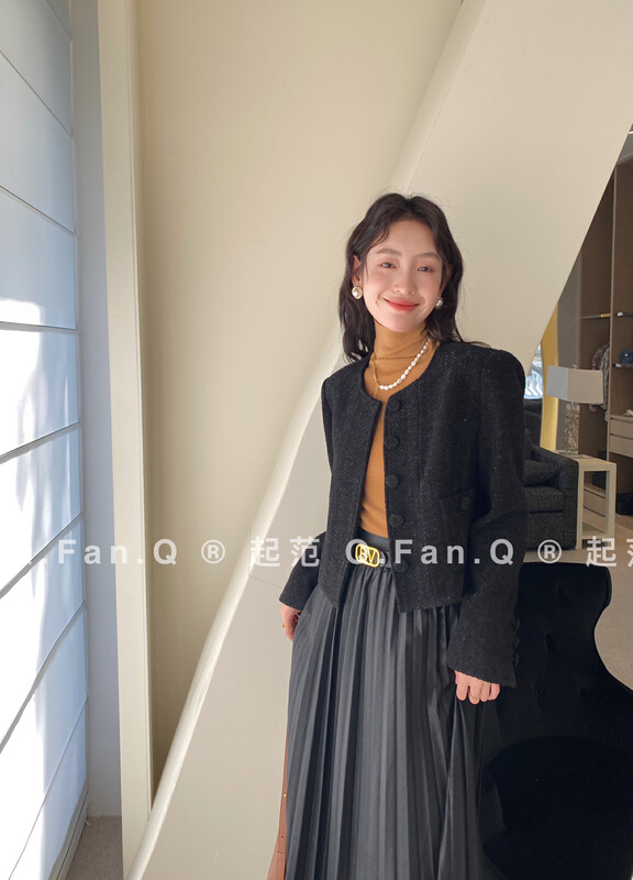 [Qifan] Thick woolen simple single-breasted short jacket F80536# JHY