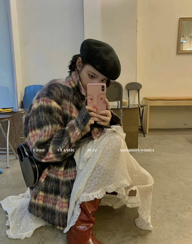 [VANESSA] Niche Custom Plush Plaid Coat 701-1# OZQ