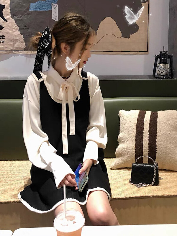 New winter models!  【Huaxi】Xiaoxiang style hit color suspender skirt + simple single-breasted shirt suit (with collar rope) 9891# PCZ