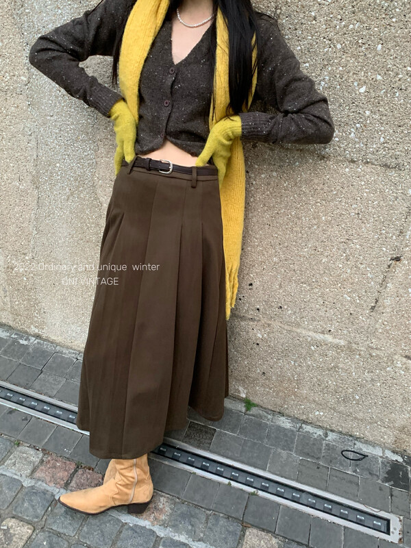 [ONIVINTAGE Oni] mid-length pleated skirt with belt (with belt) OFW226N6695