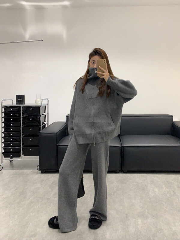 【VANESSA】Advanced Thick Design Double Zipper Sweater + Casual Pants Set 8565# OZQ