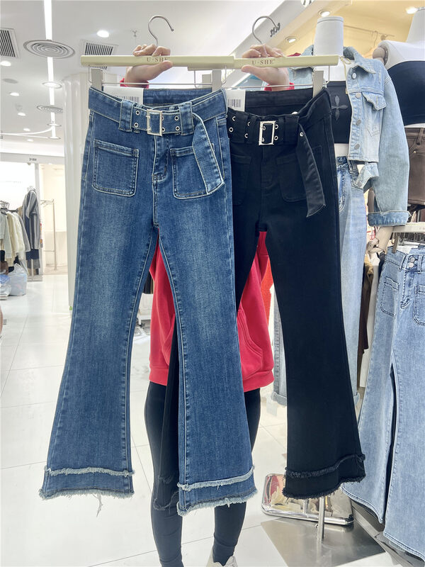 【U.SHE】High Waist Flared Skinny Jeans (Without Belt) 8R1115# JJ