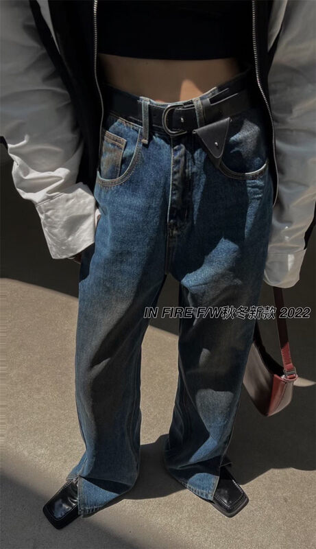 【U.SHE】High waist retro slit jeans (with belt) u81895# JJ