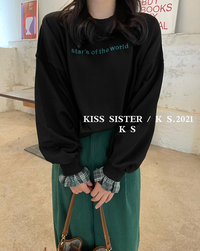 [KISS SISTER] Alphabet embroidery stitching plaid fake two-piece sweater 8335# OZQ