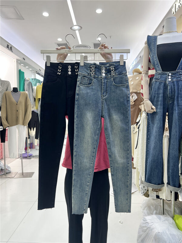 New for winter!【U.SHE】High waist and small feet temperament jeans 62037# JJ