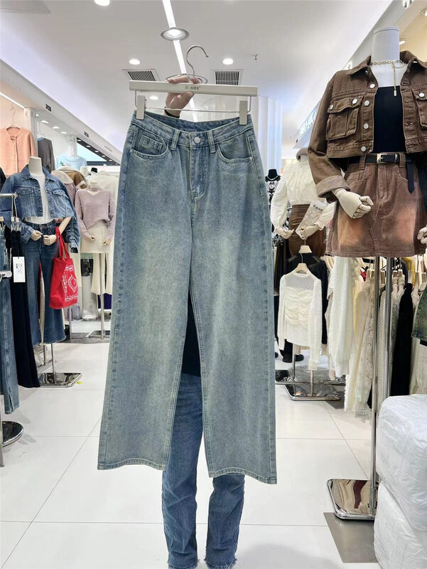 【U.SHE】High waist straight wide leg jeans 98217-1# JJ