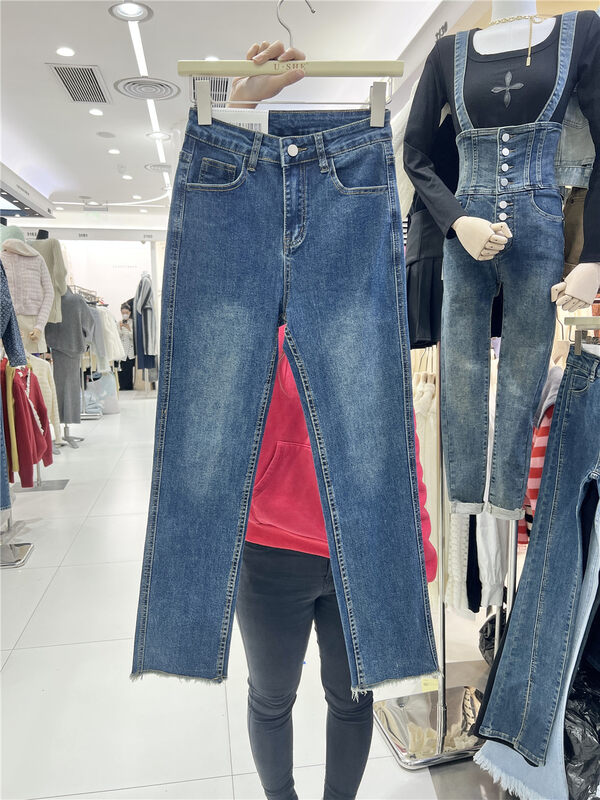 【U.SHE】Korean style slim straight single button jeans 98235# JJ