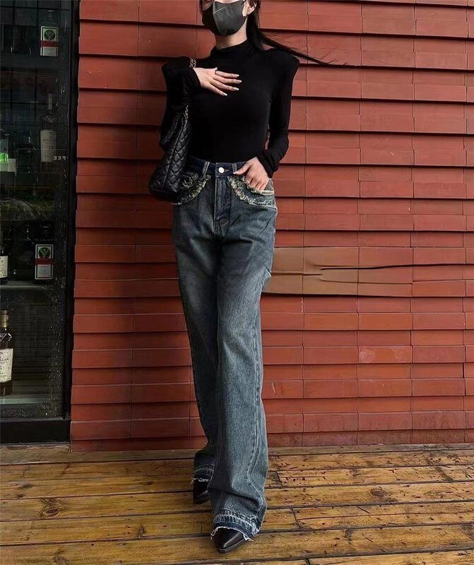 【U.SHE】Korean style all-match straight jeans 62127# JJ
