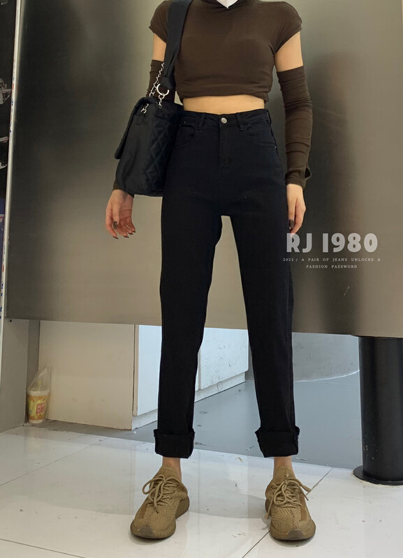 【1980】Winter new style plus velvet pocket embroidery stretch small straight jeans 2W65525-1